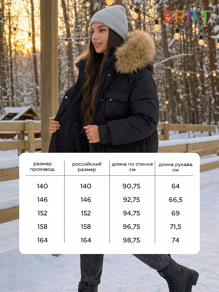 Куртка для девочки зимняя BRITT, черная, модель 65189