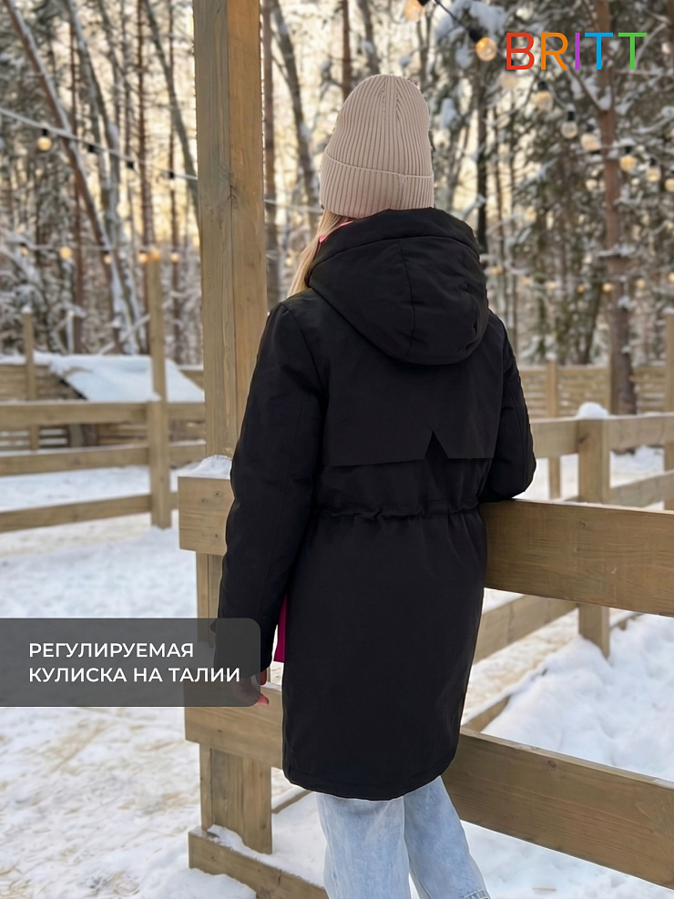 Куртка для девочки зимняя BRITT, черно-розовая, модель 65346
