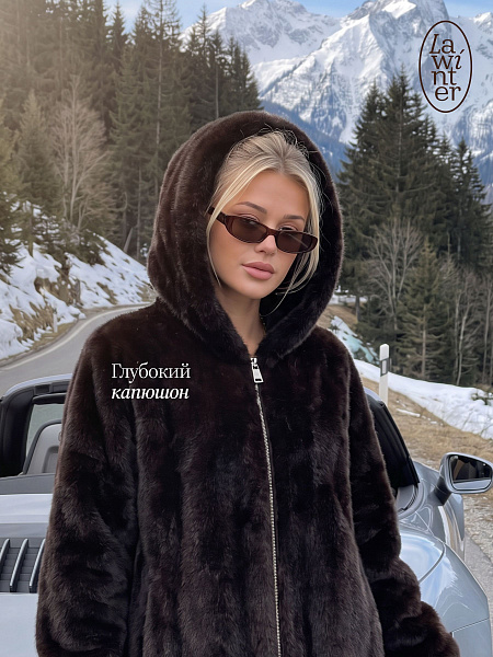 Шуба женская зимняя LAWINTER, коричневая, модель 54832