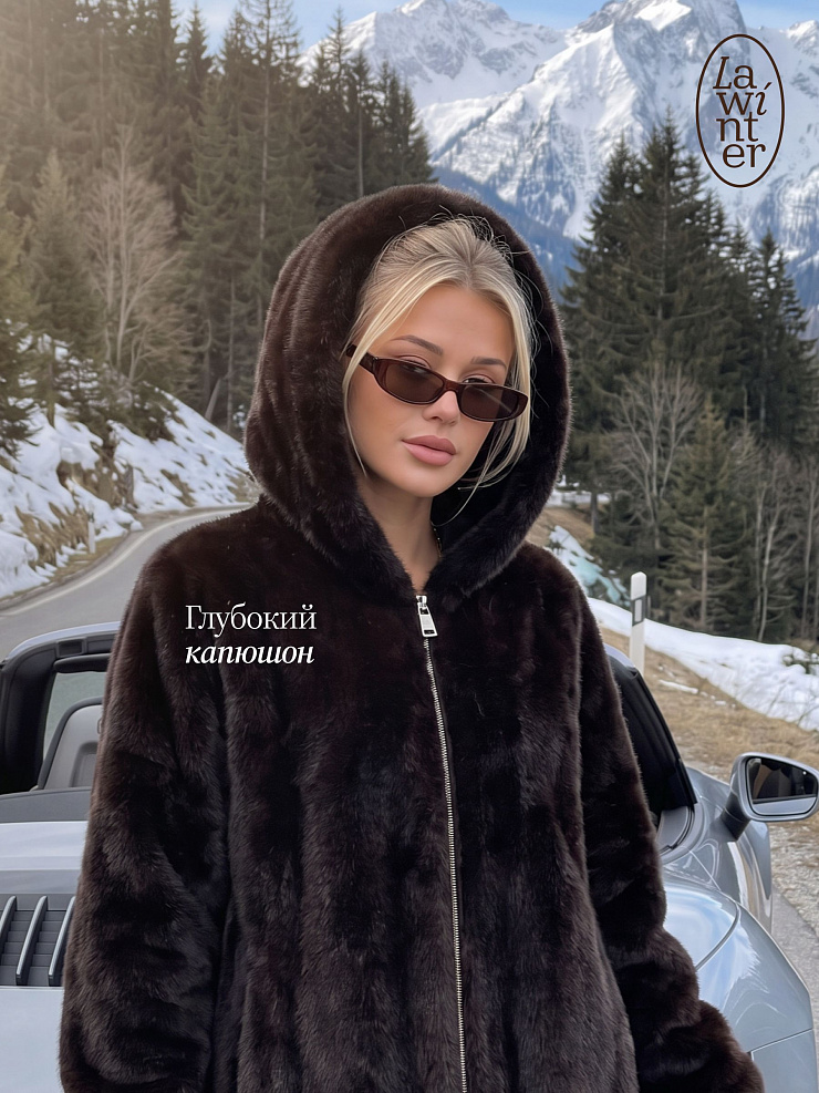 Шуба женская зимняя LAWINTER, коричневая, модель 54832