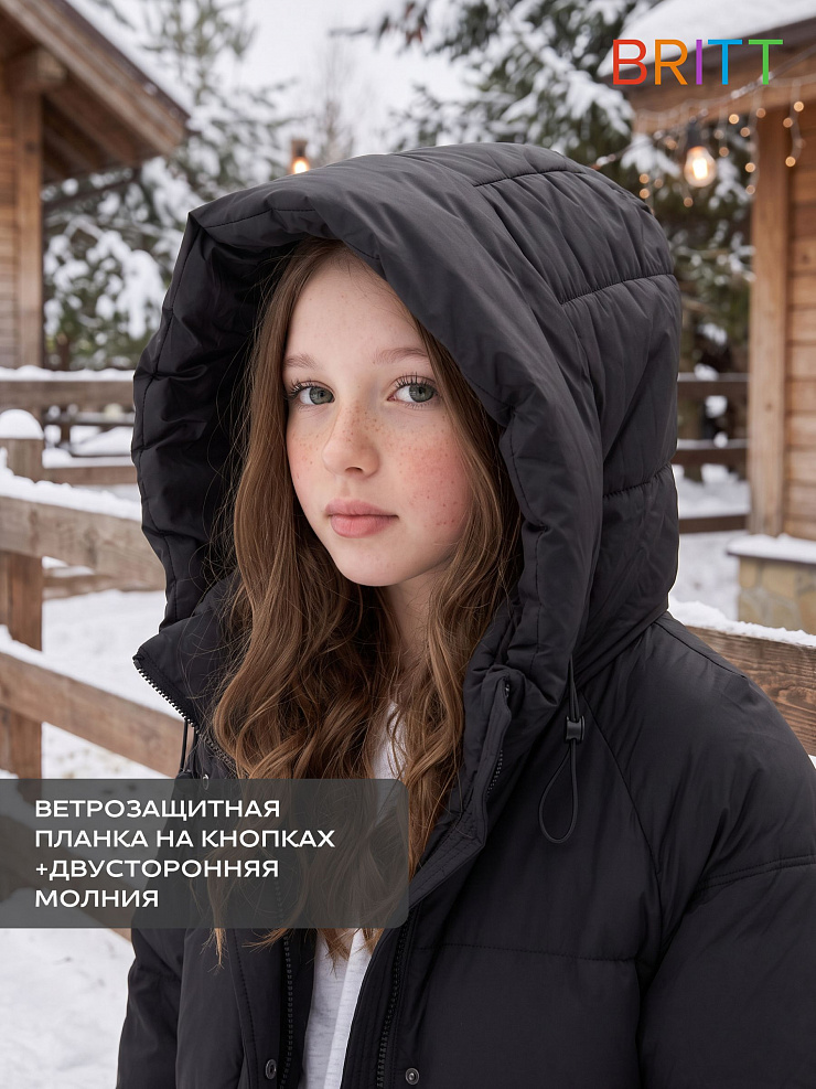 Куртка для девочки зимняя BRITT, черная, модель 66683
