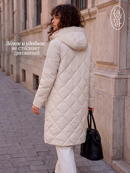 Пальто женское демисезонное LAWINTER, светло-бежевое, модель 83462