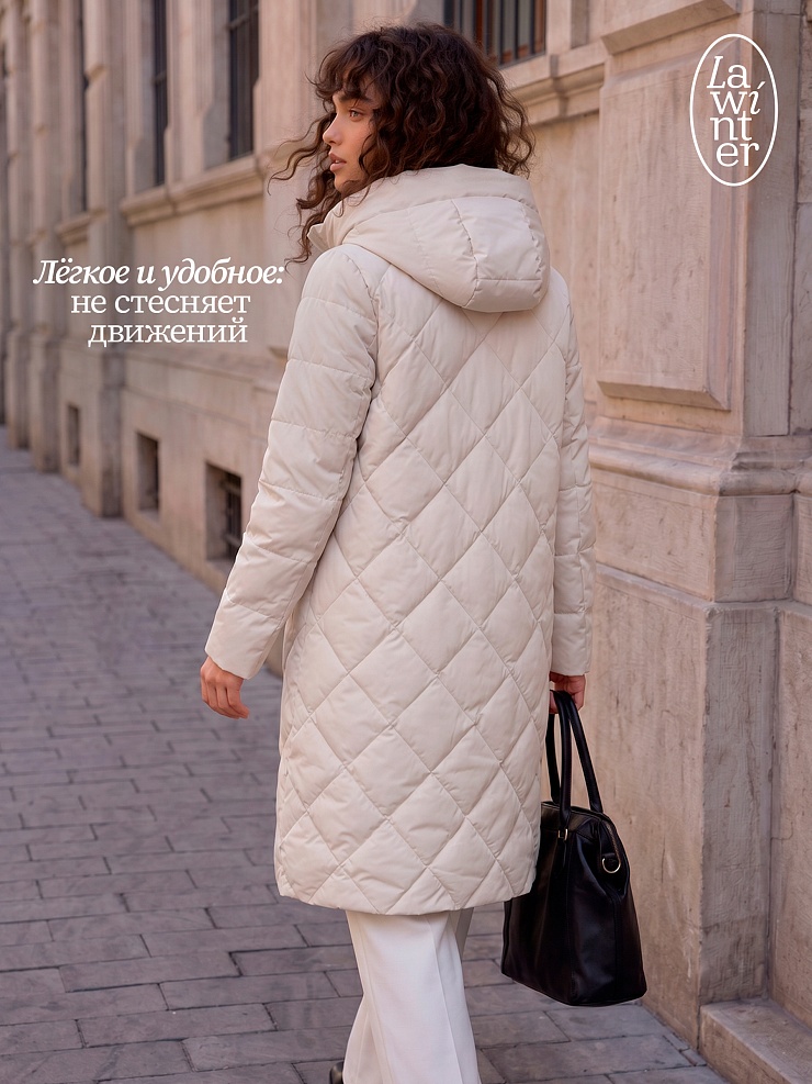 Пальто женское демисезонное LAWINTER, светло-бежевое, модель 83462