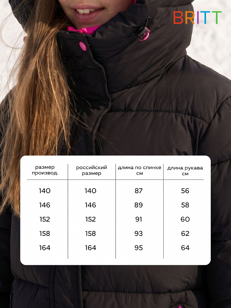Куртка для девочки зимняя BRITT, черно-розовая, модель 65178