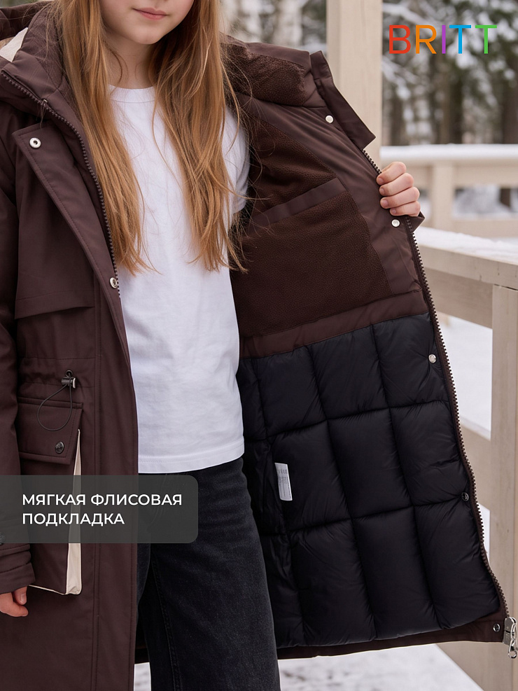 Куртка для девочки зимняя BRITT, коричнево-бежевая, модель 65346