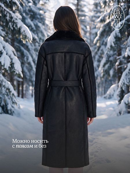 Дубленка женская зимняя LAWINTER, черная, модель 36566