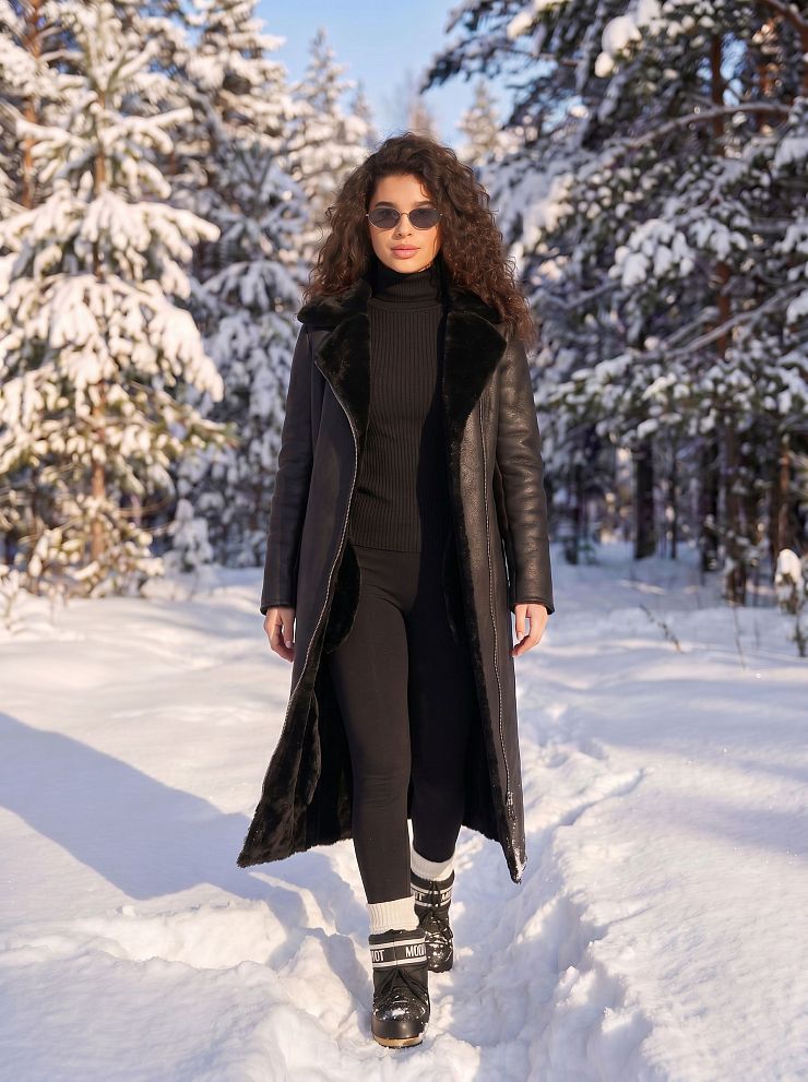 Дубленка женская зимняя LAWINTER, черная, модель 34499