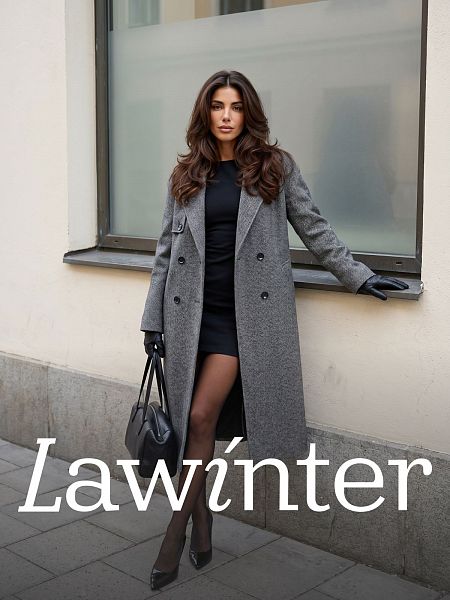 Пальто женское осеннее LAWINTER, серое, модель 84867