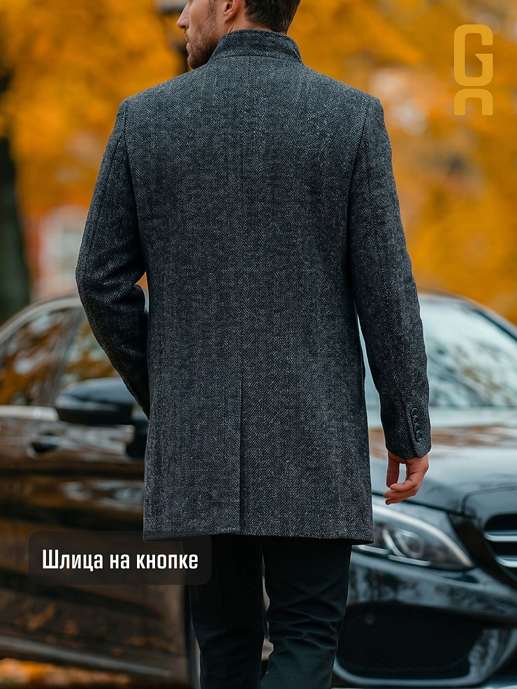 Пальто мужское осеннее GRIZMAN, темно-серое, модель 74704