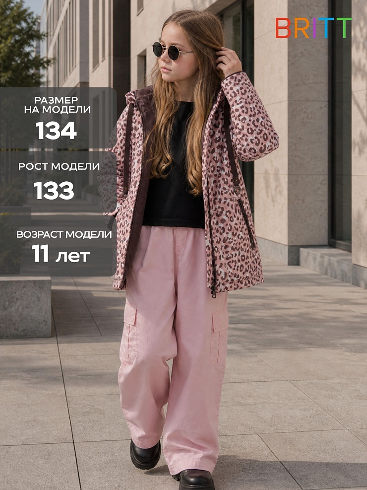 Куртка для девочки демисезонная BRITT, бежевый леопард, модель 63751