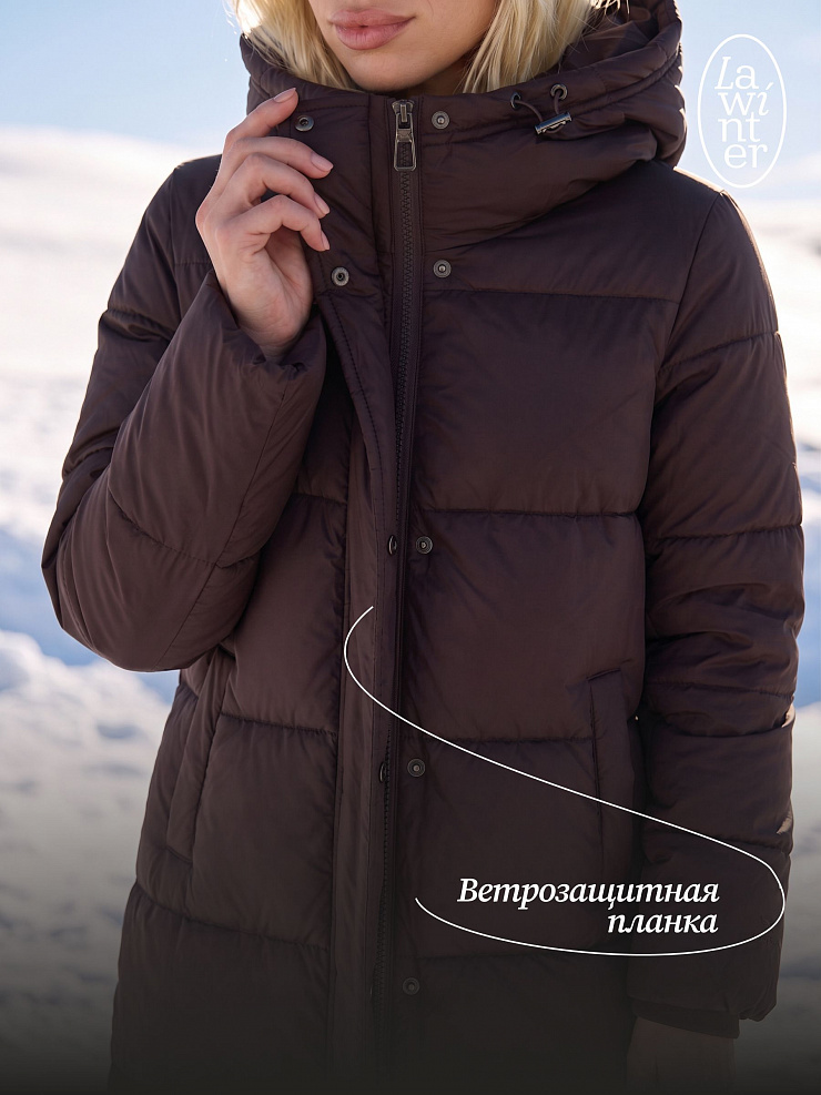 Пуховик женский зимний LAWINTER, коричневый, модель 86865