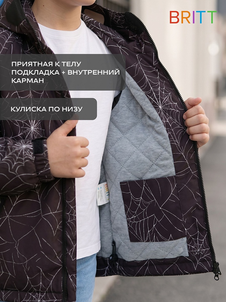 Куртка для мальчика демисезонная BRITT, черно-серая, модель 65739