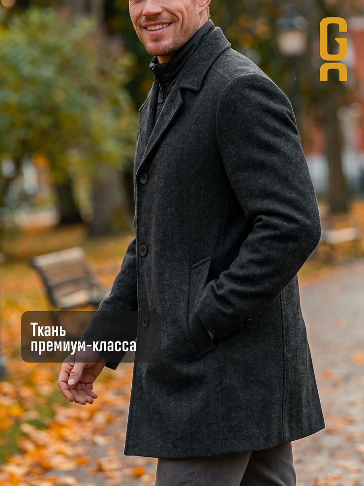Пальто мужское демисезонное GRIZMAN, черно-серое, модель 7566