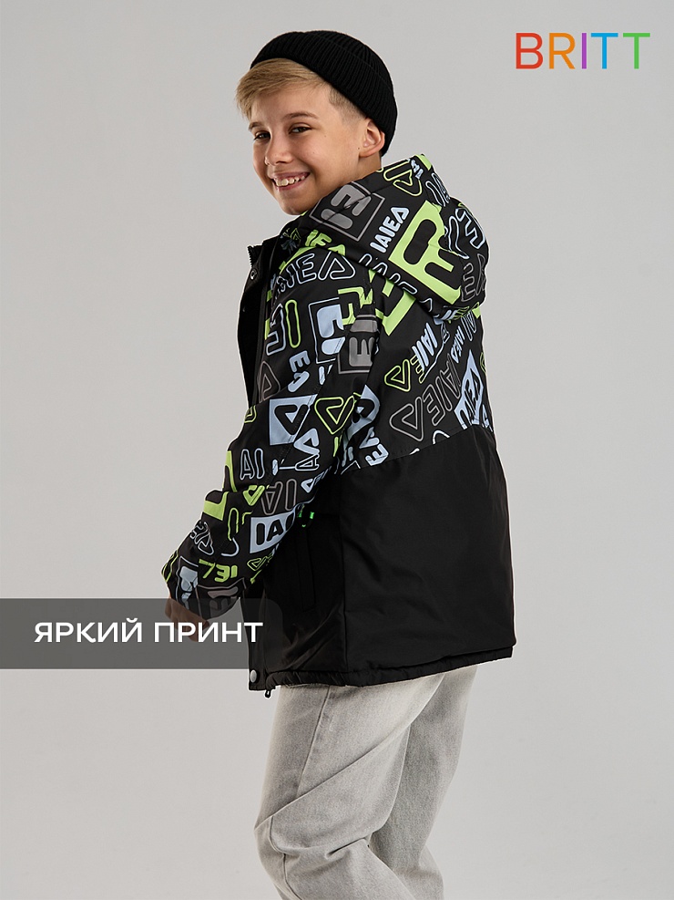 Куртка для мальчика демисезонная BRITT, черно-зеленая, модель 63245