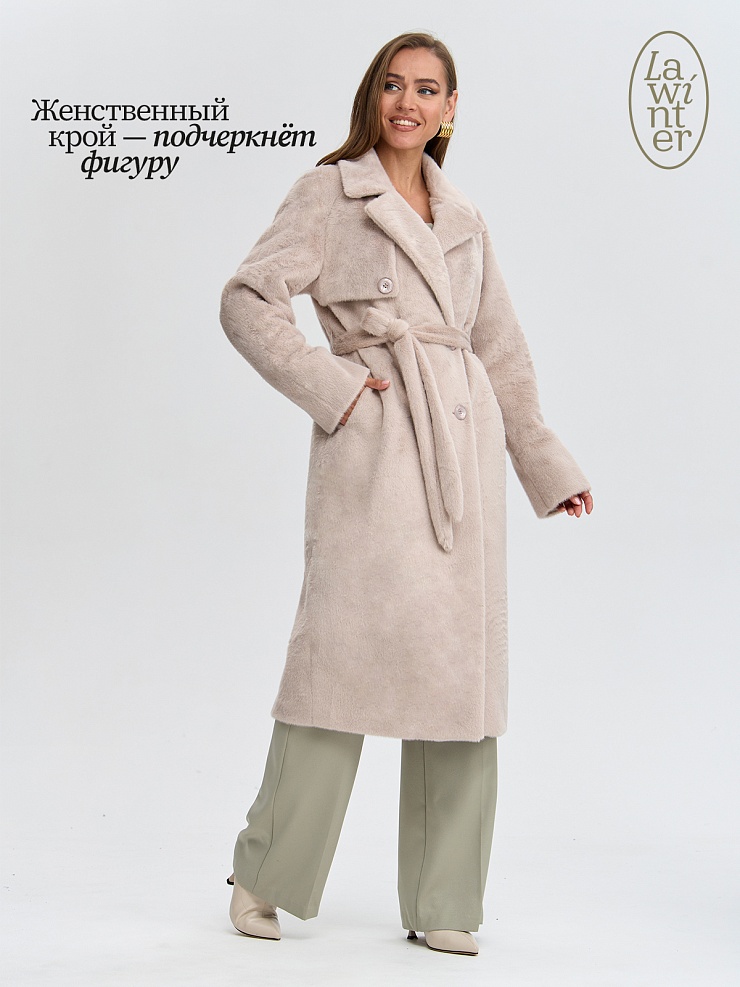 Пальто женское осеннее LAWINTER, бежевое, модель 84867