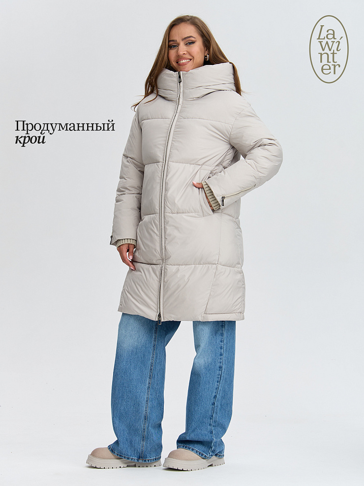 Пуховик женский зимний LAWINTER, серо-бежевый, модель 85789