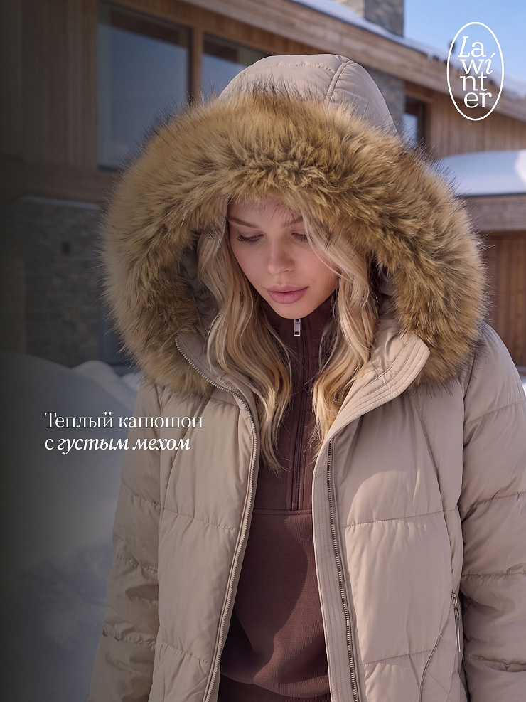 Пуховик женский зимний LAWINTER, светлая олива, модель 86389
