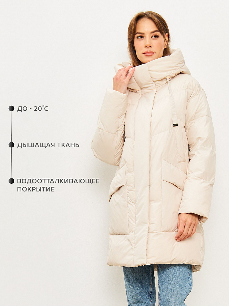 Пуховик женский зимний LAWINTER, молочный, модель 83694