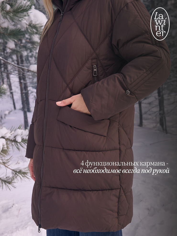 Пуховик женский зимний LAWINTER, коричневый, модель 86968