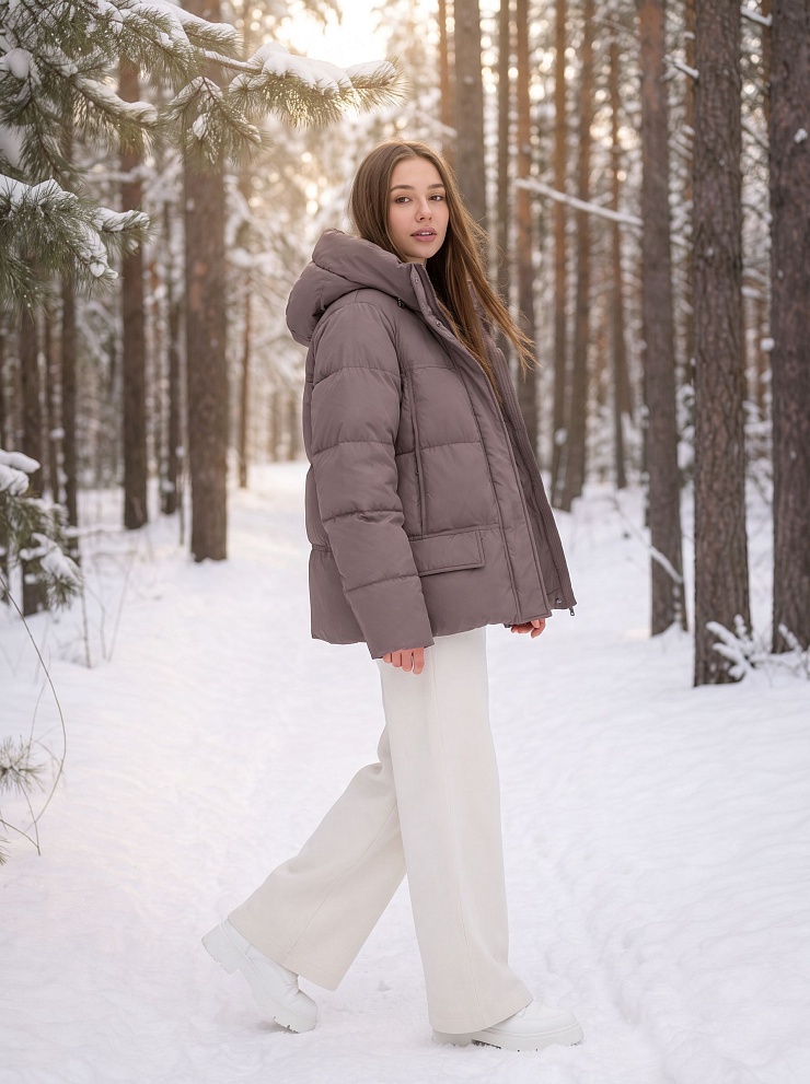 Куртка женская зимняя LAWINTER, коричневая, модель 85221