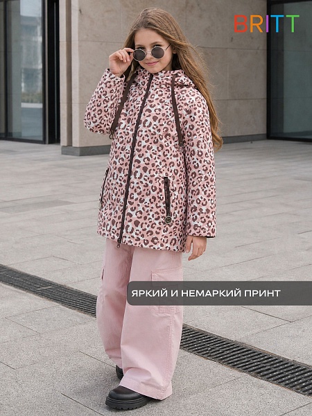 Куртка для девочки демисезонная BRITT, бежевый леопард, модель 63751