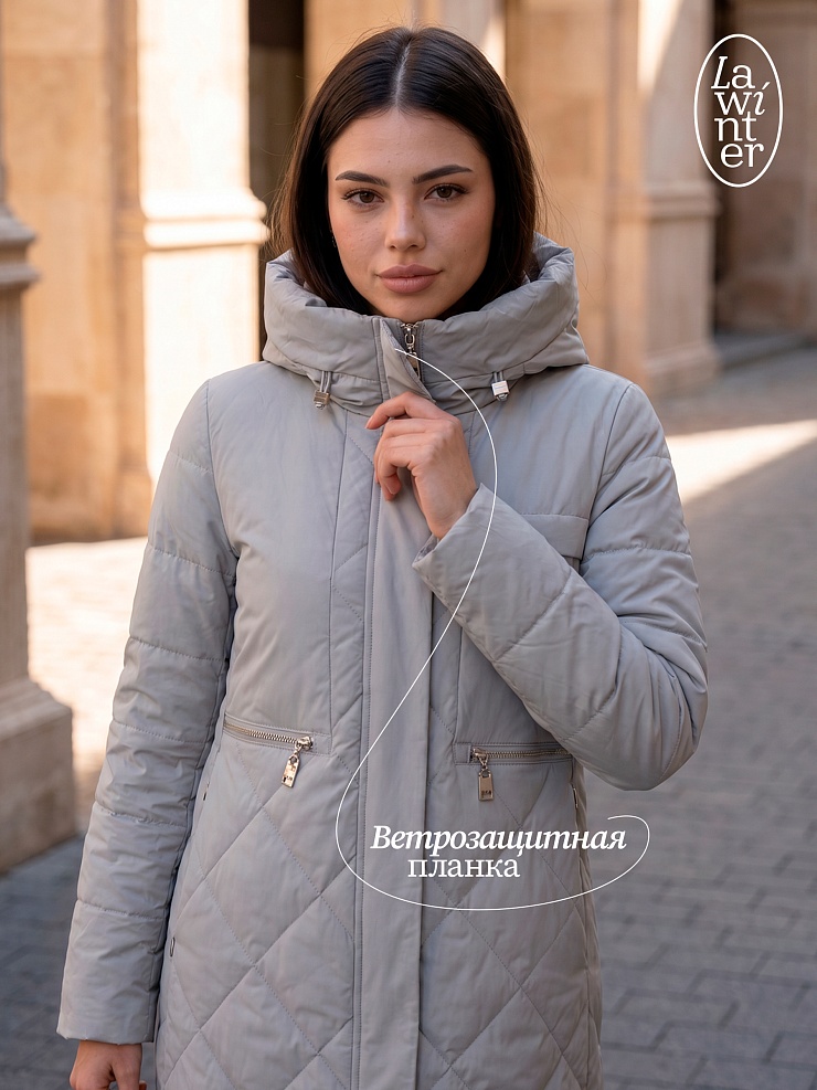 Пальто женское демисезонное LAWINTER, серо-голубое, модель 83462