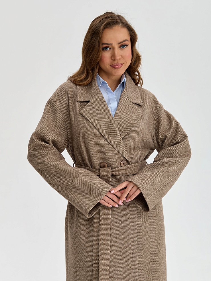 Пальто женское осеннее LAWINTER, коричневое, модель 84423