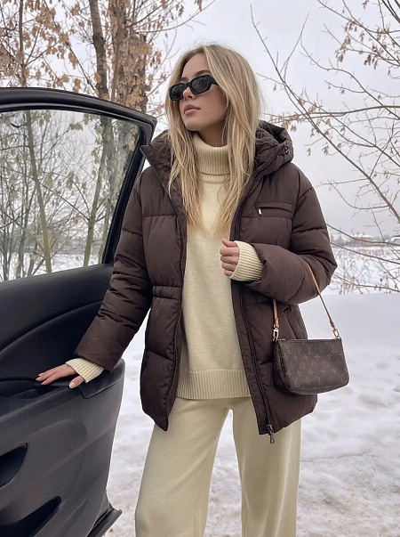 Куртка женская зимняя LAWINTER, коричневая, модель 8696