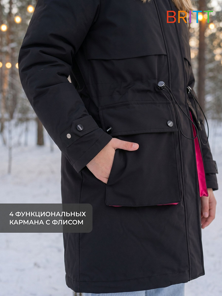 Куртка для девочки зимняя BRITT, черно-розовая, модель 65346