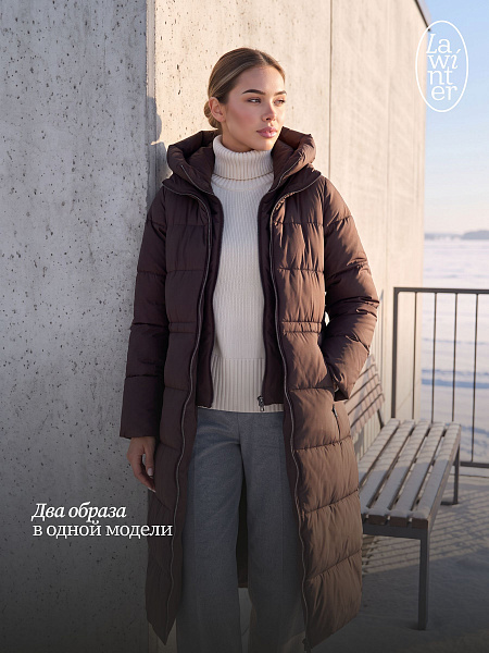 Пуховик женский зимний LAWINTER, коричневый, модель 86146