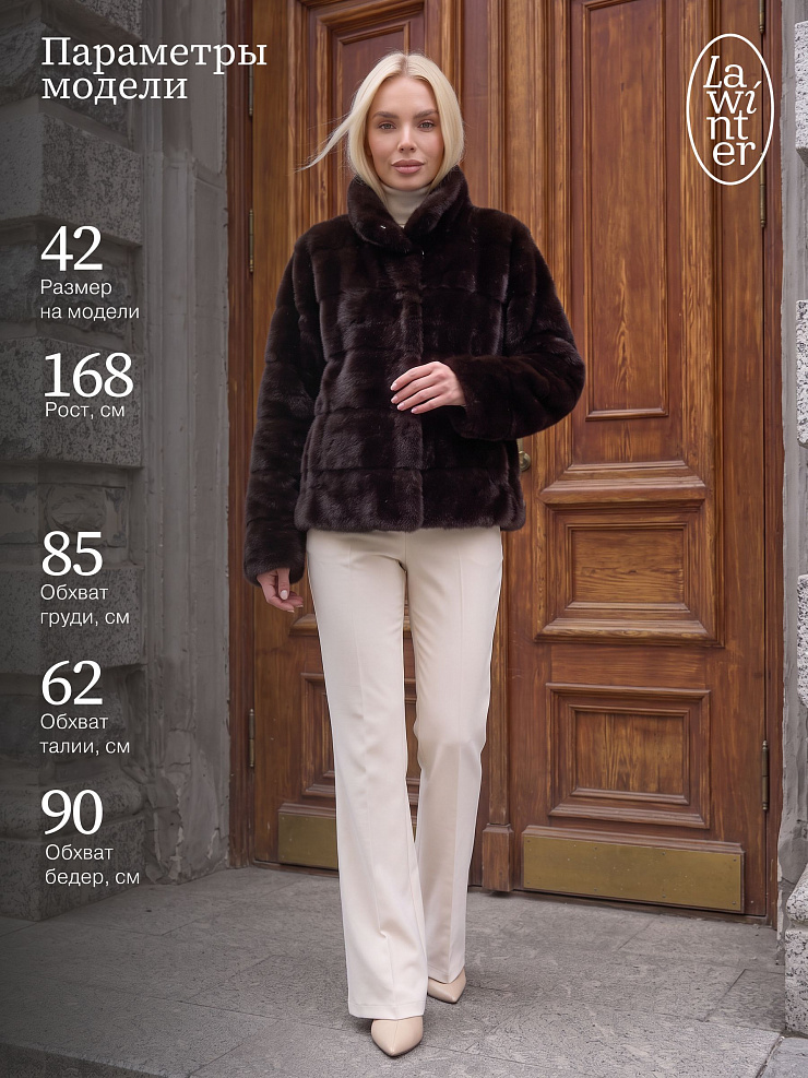 Шуба женская зимняя LAWINTER, коричневая, модель 56297
