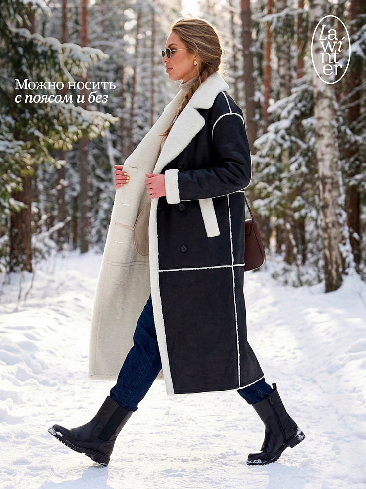 Дубленка женская зимняя LAWINTER, черная, модель 34419
