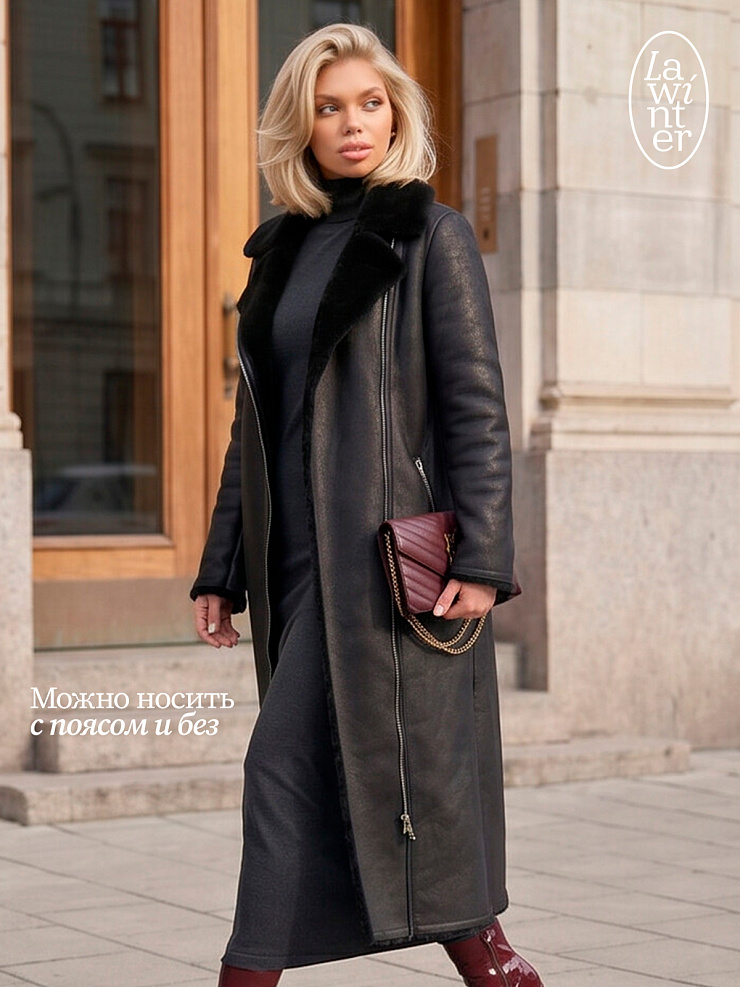 Дубленка женская зимняя LAWINTER, черная, модель 34499