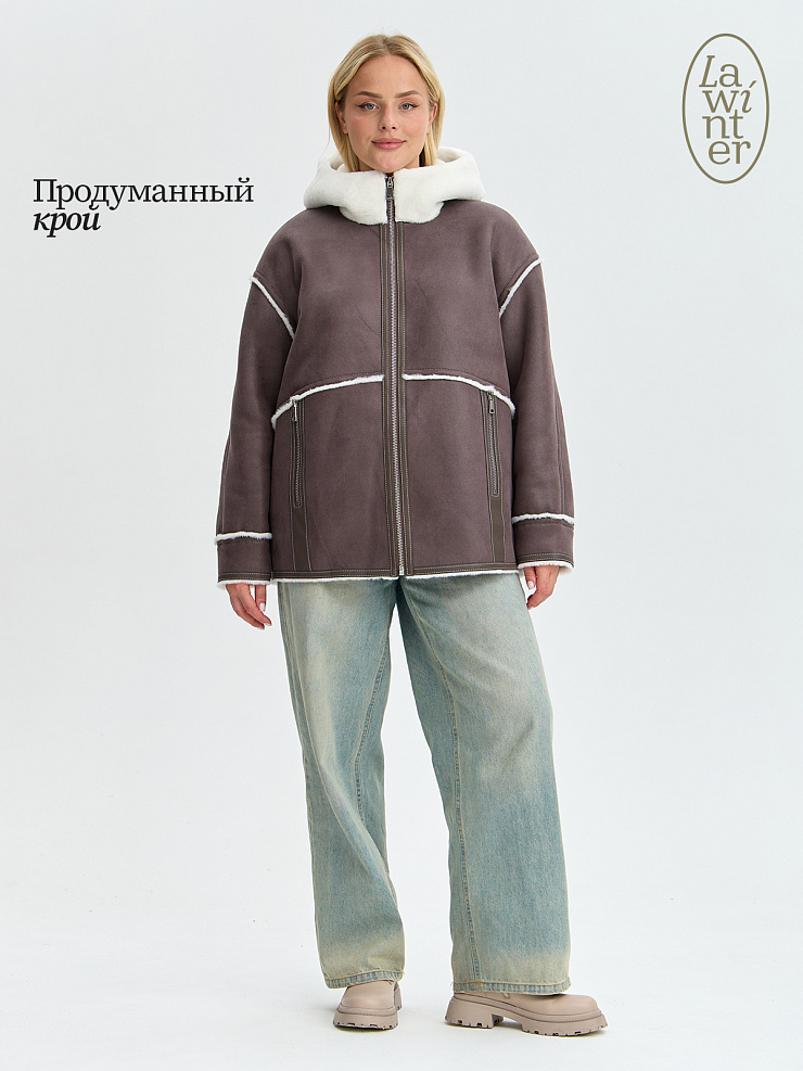 Дубленка женская зимняя LAWINTER, серая, модель 35860
