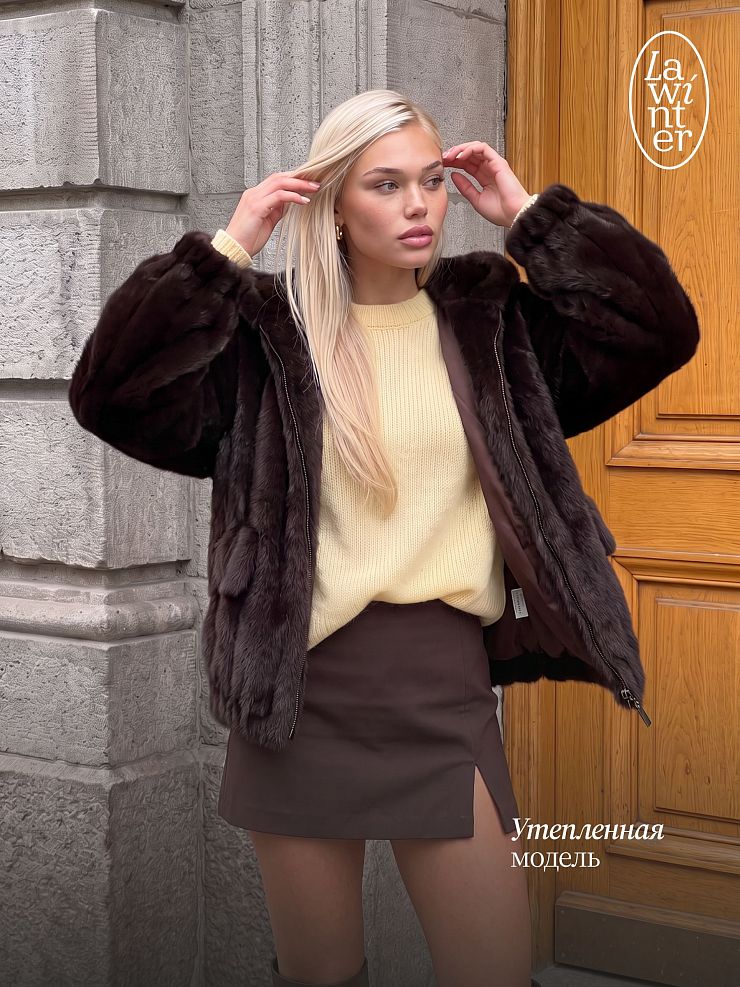Шуба женская зимняя LAWINTER, коричневая, модель 56200
