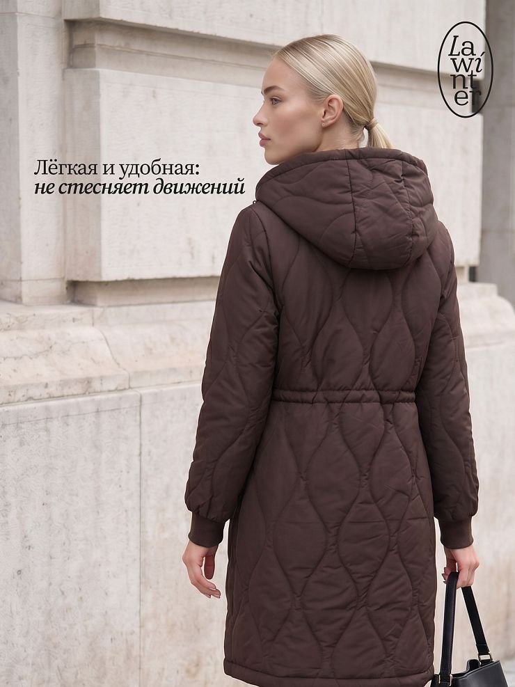 Пальто женское демисезонное LAWINTER, коричневое, модель 83885