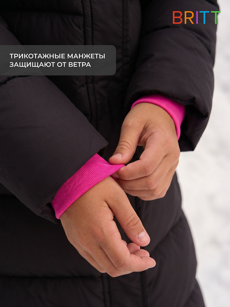 Куртка для девочки зимняя BRITT, черно-розовая, модель 65178