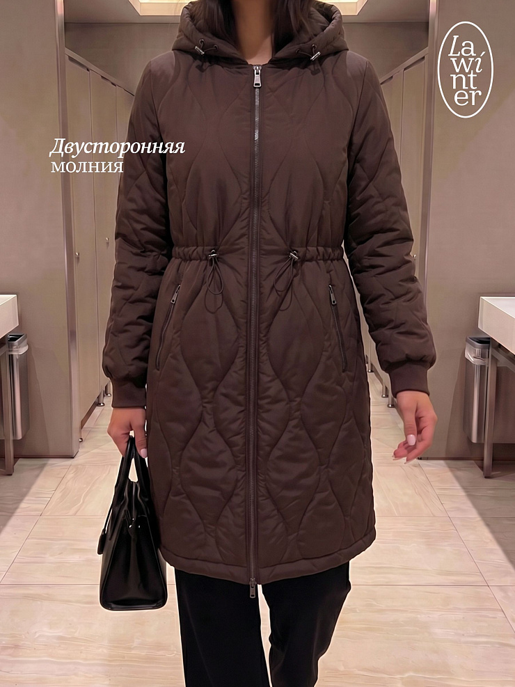 Пальто женское демисезонное LAWINTER, коричневое, модель 83885