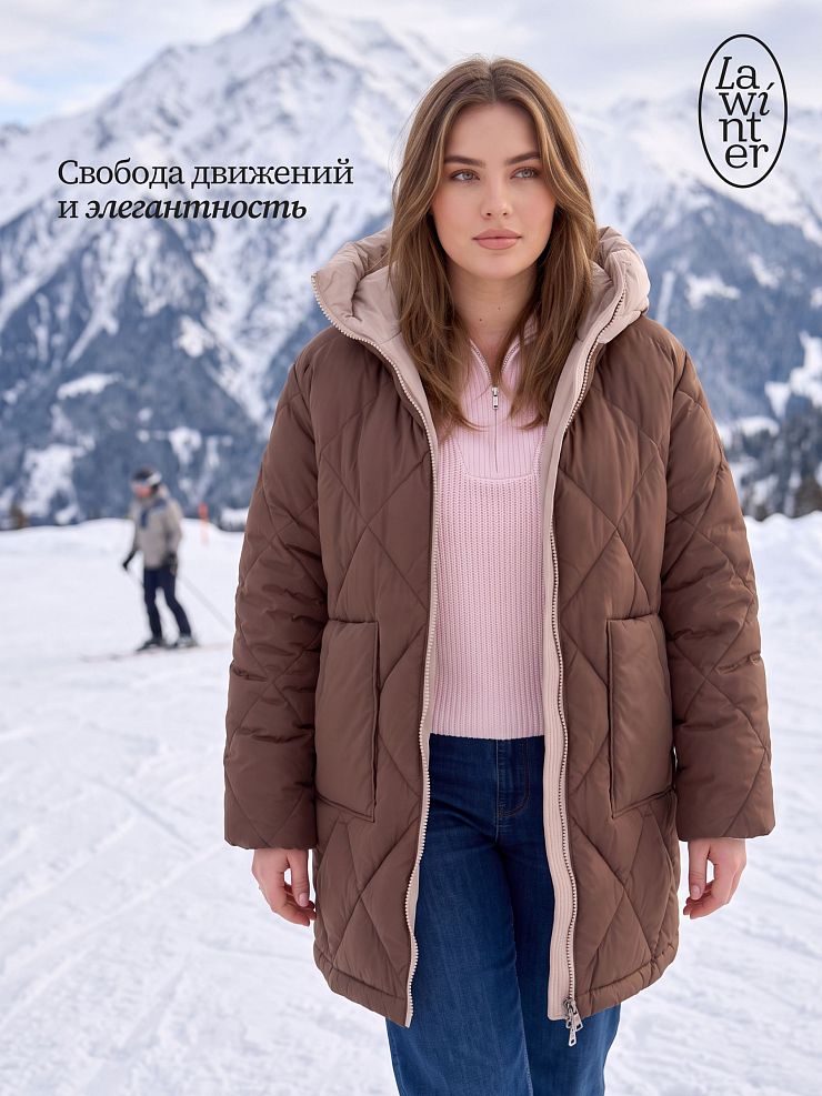 Куртка женская зимняя LAWINTER, коричневая, модель 86313