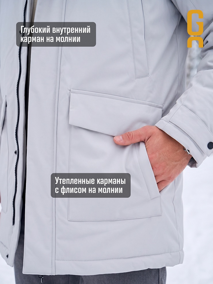 Парка мужская зимняя GRIZMAN, светло-серая, модель 73594