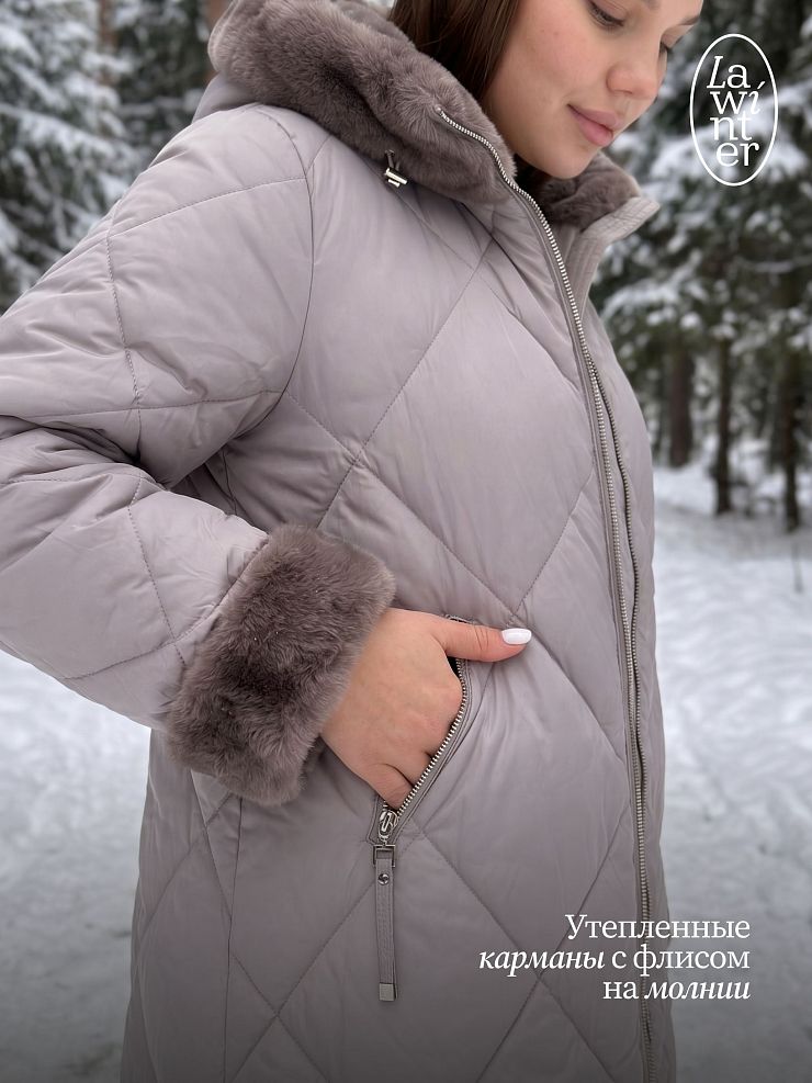 Пуховик женский зимний LAWINTER, серый, модель 84692
