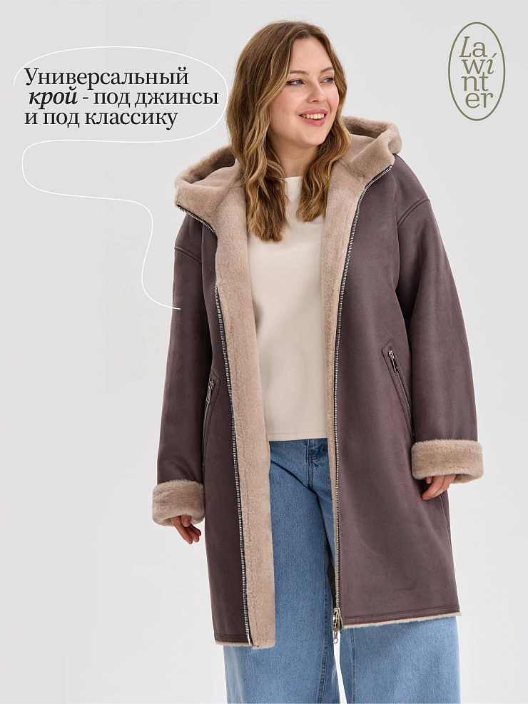 Дубленка женская зимняя LAWINTER, серая, модель 35475