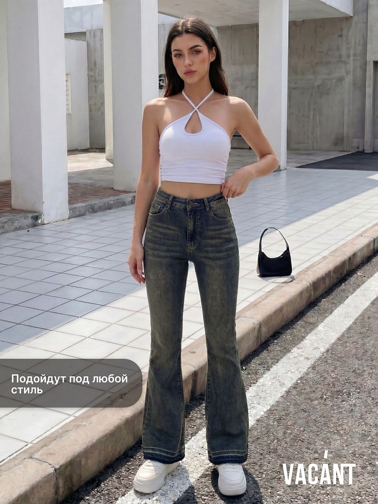 Джинсы женские демисезонные VACANT, грязные синие, модель 105238