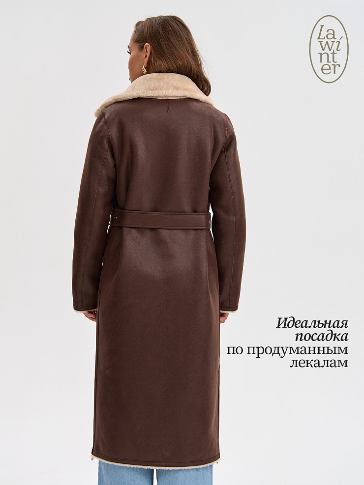 Дубленка женская зимняя LAWINTER, коричневая, модель 34499