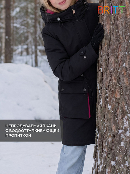 Куртка для девочки зимняя BRITT, черно-розовая, модель 65346