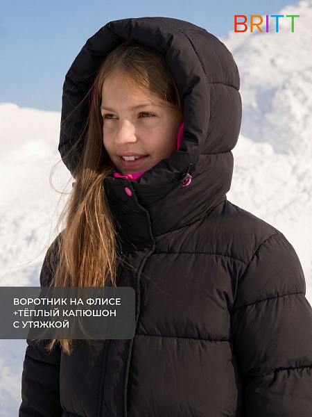 Куртка для девочки зимняя BRITT, черно-розовая, модель 65178