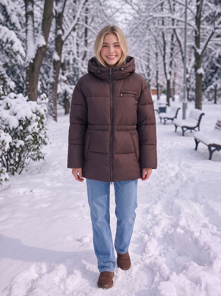 Куртка женская зимняя LAWINTER, коричневая, модель 8696