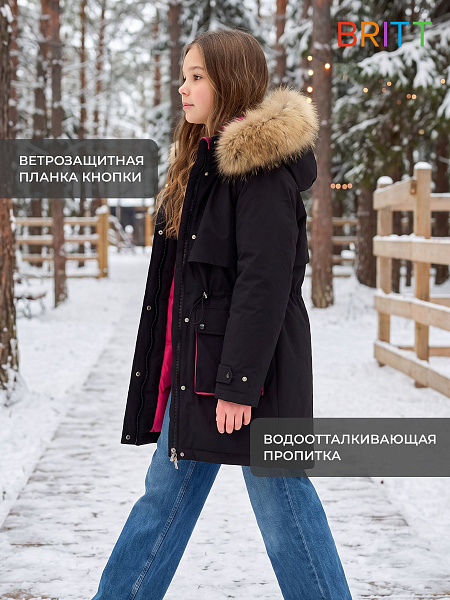 Куртка для девочки зимняя BRITT, черно-розовая, модель 66331