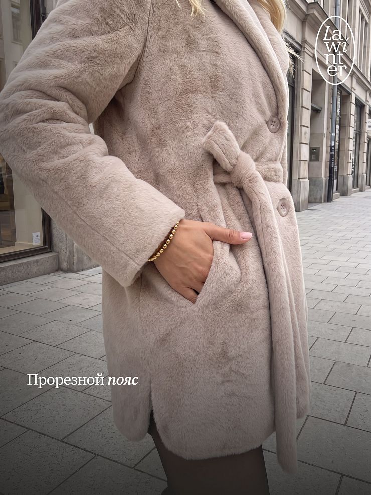 Пальто женское осеннее LAWINTER, бежевое, модель 85392