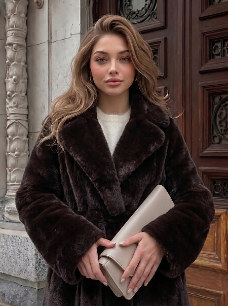 Шуба женская зимняя LAWINTER, темно-коричневая, модель 56229
